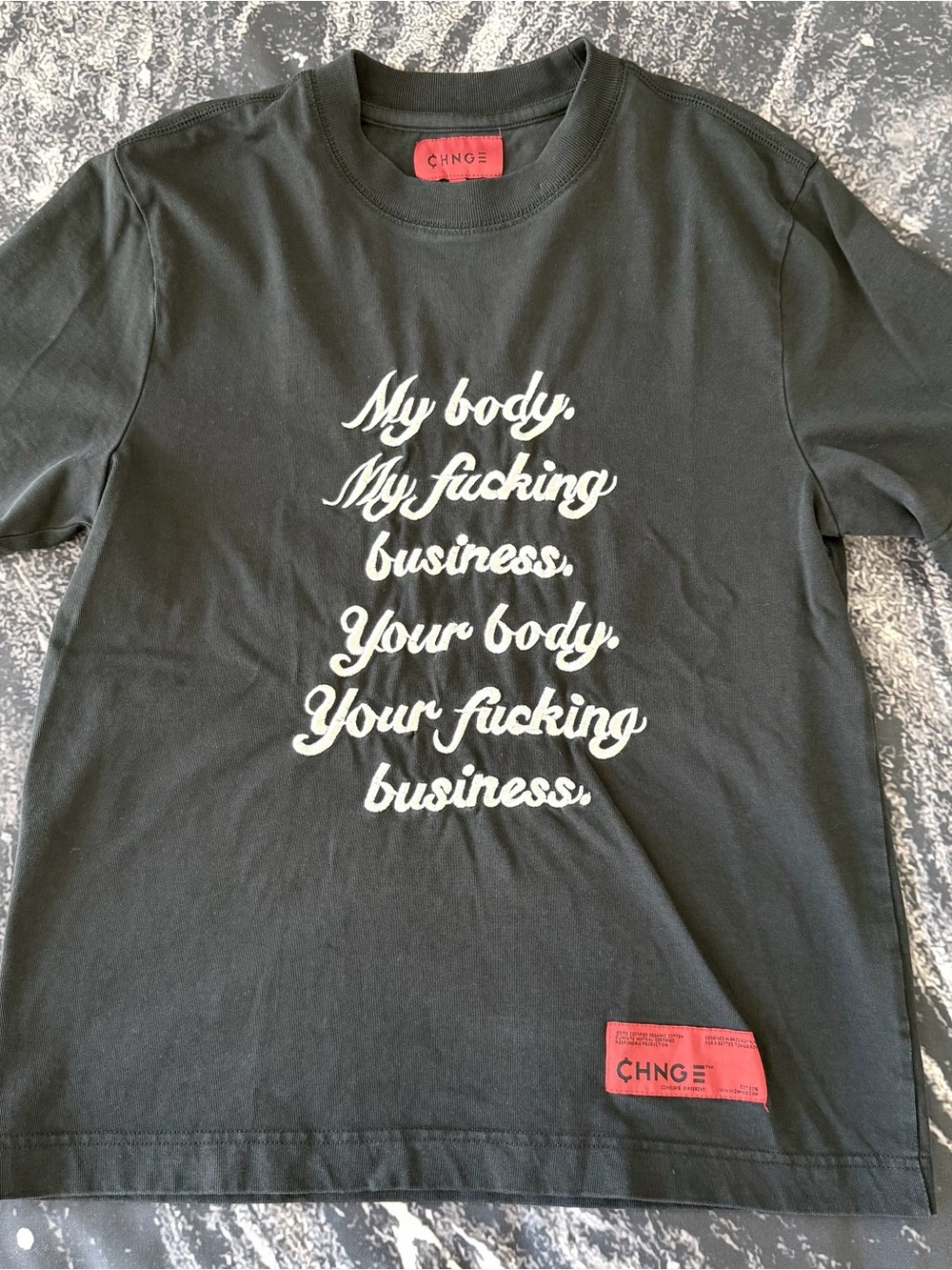 Chnge Consume Different My Body Embroidered T-Shirt Graphic Political Small